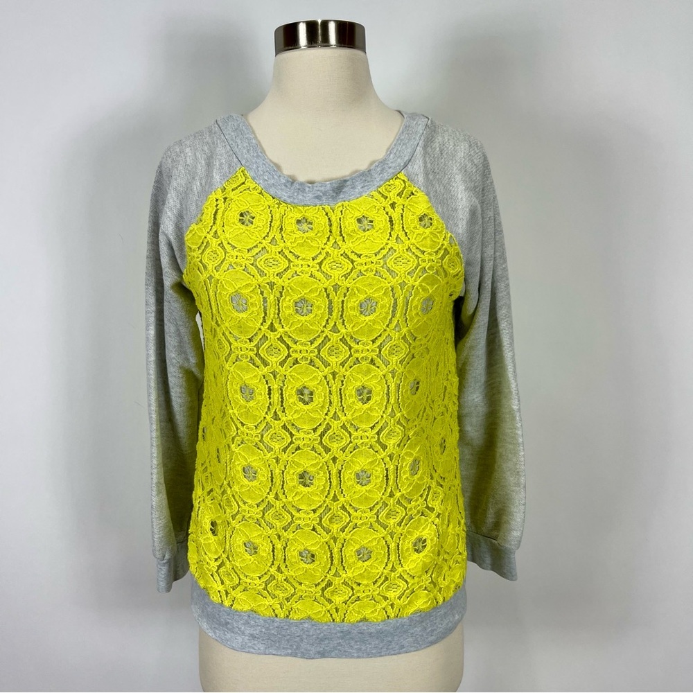 Sam & Lavi Yellow Lace Overlay Gray crew neck Sweatshirt